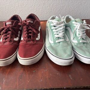 Vans Old Skool Burgundy and Light Green Sneakers, size 12 (sold together)